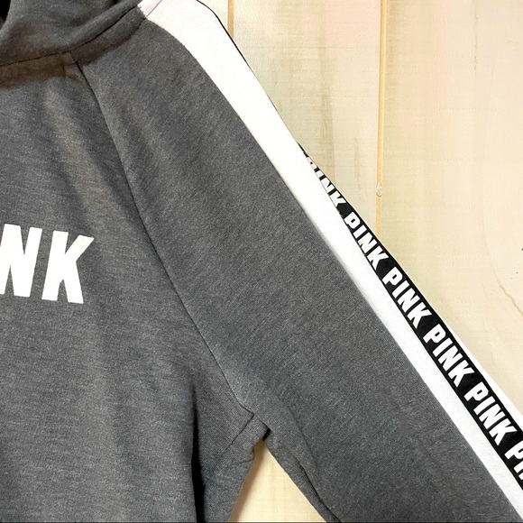 VS Pink Gray Full Zip Up White Stripe Sleeves Hoodie Jacket Sz L - Picture 5 of 5